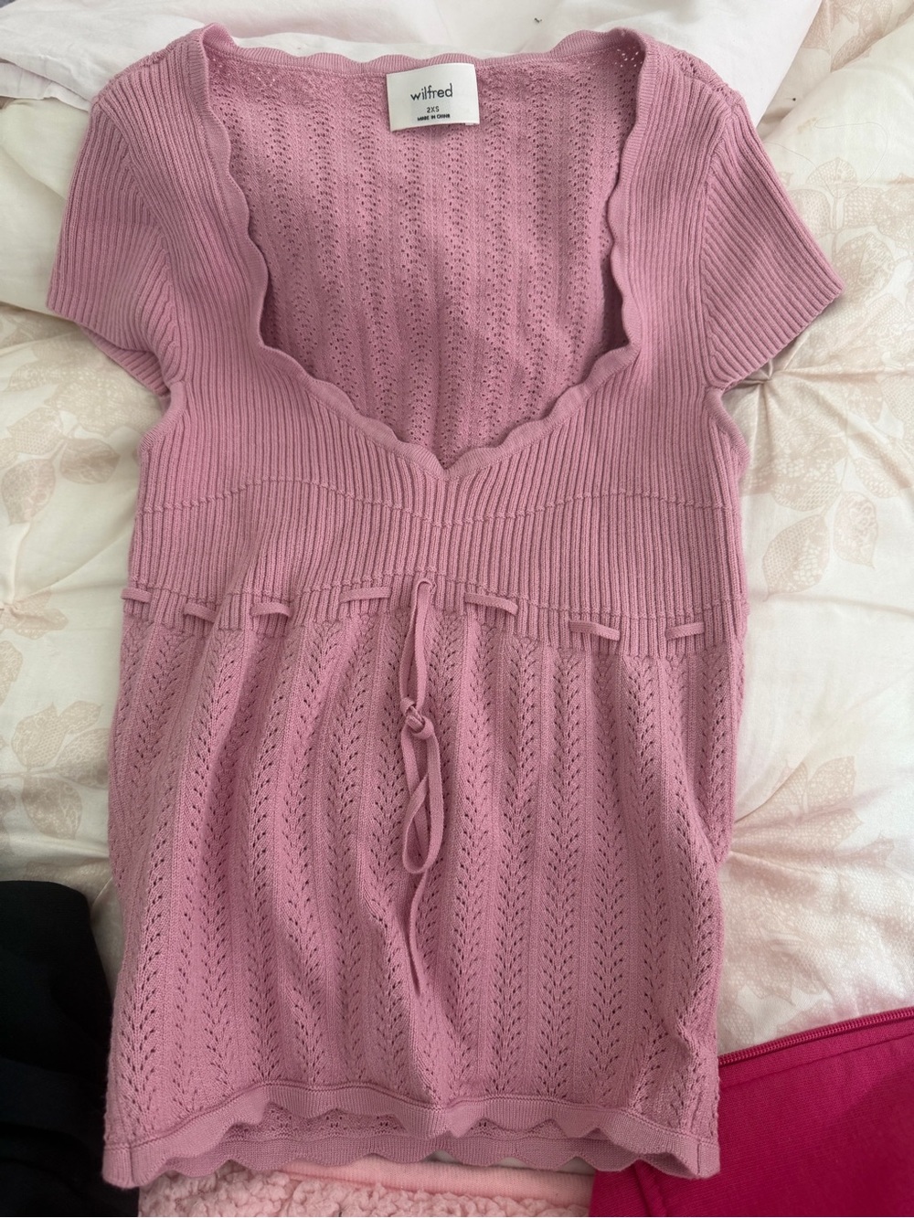 Wilfred by Aritzia Pink Pointelle Knit Top